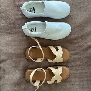 White Slip-On Kids Shoes/ tan summer sandals